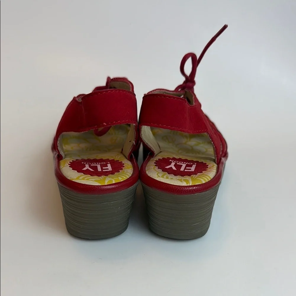 Fly London Red Strappy Wedge Sandals‎ with Gladiator Style Size 37